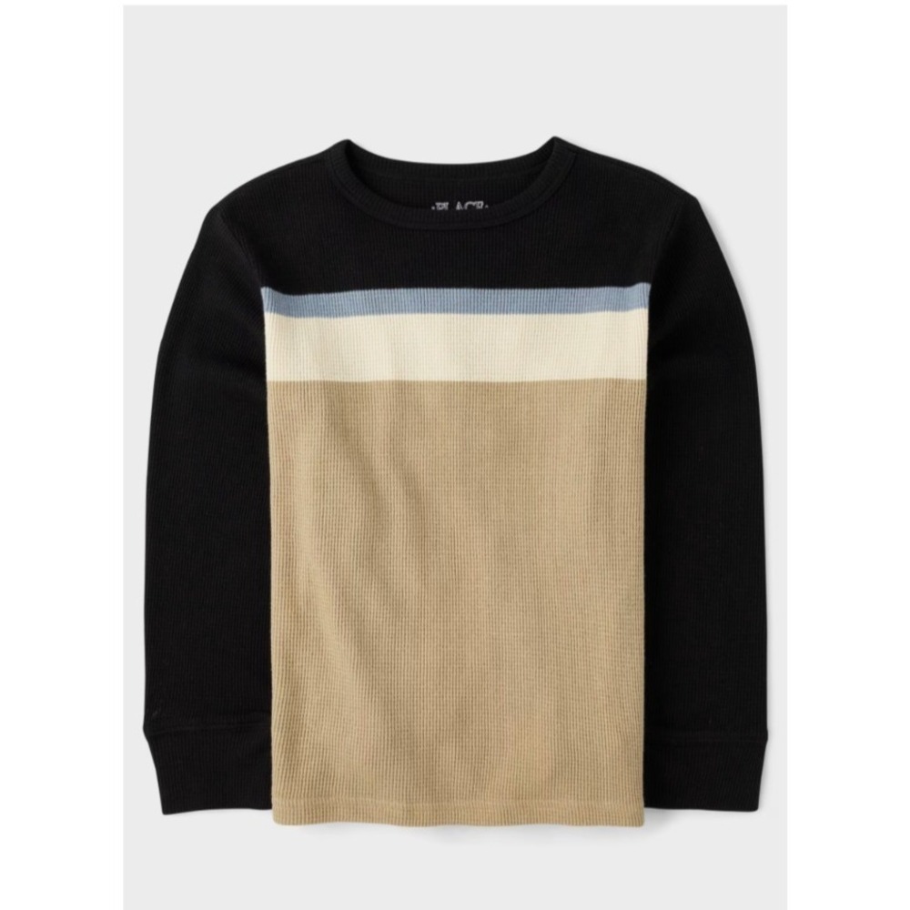 The Children's Place Boys Colorblock Thermal Long Sleeve Top Black Tan L 10/12